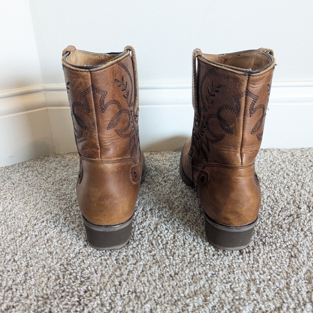 Sterling River Embroidered Brown Leather Short Western Boots sz 10 - Picture 4 of 8